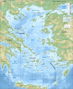 Carte bathymétrique de la mer Égée. Source : http://data.abuledu.org/URI/505f34fd-carte-bathymetrique-de-la-mer-egee