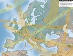 Carte des éclipses solaires en Europe entre 1801 et 1850. Source : http://data.abuledu.org/URI/550d156a-carte-des-eclipses-en-europe-entre-1801-et-1850