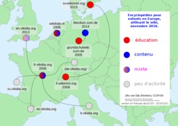 Carte des encyclopédies wiki pour enfants en Europe. Source : http://data.abuledu.org/URI/58620a79-carte-des-encyclopedies-wiki-pour-enfants-en-europe