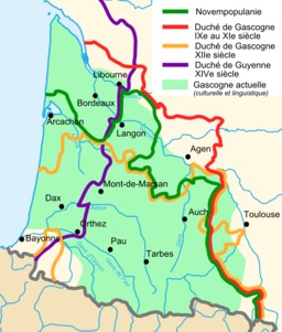 Carte des limites linguistiques de la Gascogne. Source : http://data.abuledu.org/URI/50749f5a-carte-des-limites-linguistiques-de-la-gascogne