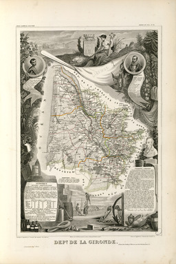 Carte illustrée du département de la Gironde en 1852. Source : http://data.abuledu.org/URI/531f8f2f-carte-du-departement-de-la-gironde-en-1852