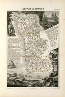 Carte illustrée du département de la Manche en 1852. Source : http://data.abuledu.org/URI/531f929f-carte-du-departement-de-la-manche-en-1852