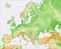Carte topographique de l'Europe. Source : http://data.abuledu.org/URI/5056c01b-carte-topographique-de-l-europe