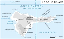 Carte topographique de l'île de l'éléphant dans l'océan austral. Source : http://data.abuledu.org/URI/50789171-carte-topographique-de-l-ile-de-l-elephant-dans-l-ocean-austral