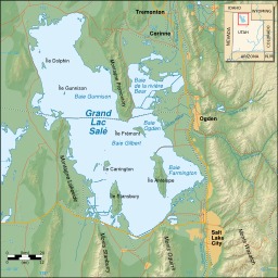 Carte topographique du Grand Lac Salé. Source : http://data.abuledu.org/URI/54e64a71-carte-topographique-du-grand-lac-sale