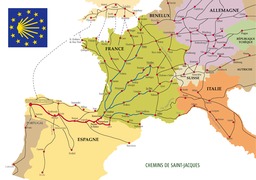 Chemins de Saint Jacques en Europe. Source : http://data.abuledu.org/URI/50636f20-chemins-de-saint-jacques-en-europe