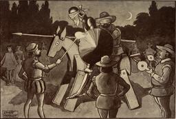 Don Quichotte et Sancho sur le cheval magique en 1908. Source : http://data.abuledu.org/URI/596366f6-don-quichotte-et-sancho-sur-le-cheval-magique-en-1908