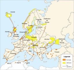 Flux migratoires de l'oie centrée. Source : http://data.abuledu.org/URI/51ca2b73-flux-migratoires-de-l-oie-centree