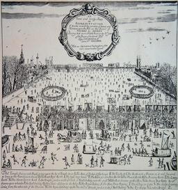 Foire sur la Tamise gelée à Londres en 1683. Source : http://data.abuledu.org/URI/50febd0d-foire-sur-la-tamise-gelee-a-londres-en-1683