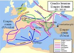 Grandes invasions de l'Empire romain. Source : http://data.abuledu.org/URI/56c97862-grandes-invasions-de-l-empire-romain
