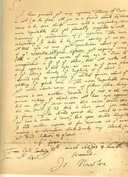 Lettre de Newton sur la vision en 1682. Source : http://data.abuledu.org/URI/50a595d2-lettre-de-newton-sur-la-vision-en-1682