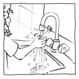 Luna se mouille les mains sous le robinet. Source : http://data.abuledu.org/URI/57ffb58c-luna-se-mouille-les-mains-sous-le-robinet