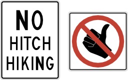 Panneau anglais d'interdiction de faire de l'auto-stop. Source : http://data.abuledu.org/URI/5137803c-panneau-anglais-d-interdiction-de-faire-de-l-auto-stop