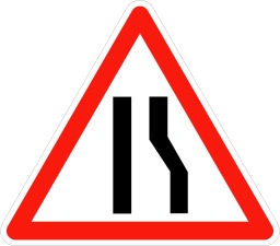 Panneau de signalisation de chaussée rétrécie. Source : http://data.abuledu.org/URI/5092f836-panneau-de-signalisation-de-chaussee-retrecie