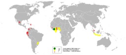 Production mondiale de cacao en 2006. Source : http://data.abuledu.org/URI/5198a70b-production-mondiale-de-cacao-en-2006
