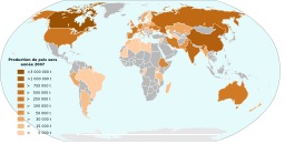 Production mondiale de pois secs en 2007. Source : http://data.abuledu.org/URI/50d0c22e-production-mondiale-de-pois-secs-en-2007