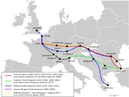 Routes historiques de l'Orient-Express. Source : http://data.abuledu.org/URI/51d0a445-routes-historiques-de-l-orient-express