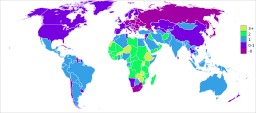 Taux d'accroissement de la population mondiale en 2011. Source : http://data.abuledu.org/URI/50706754-taux-d-accroissement-de-la-population-mondiale-en-2011