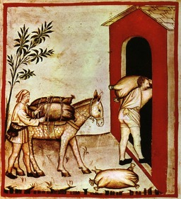 Transport de l'huile d'olive au Moyen Age. Source : http://data.abuledu.org/URI/50c8b9de-transport-de-l-huile-d-olive-au-moyen-age