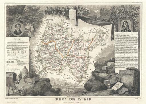 Carte illustrée du département de l'Ain en 1852