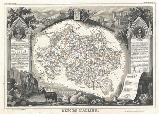 Carte illustrée du département de l'Allier en 1852