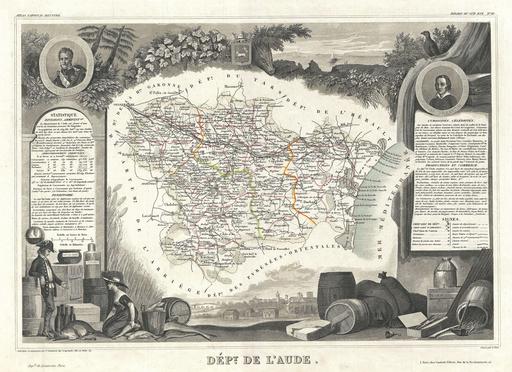 Carte illustrée du département de l'Aude en 1852