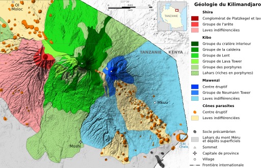 Carte géologique du Kilimanjaro en Tanzanie