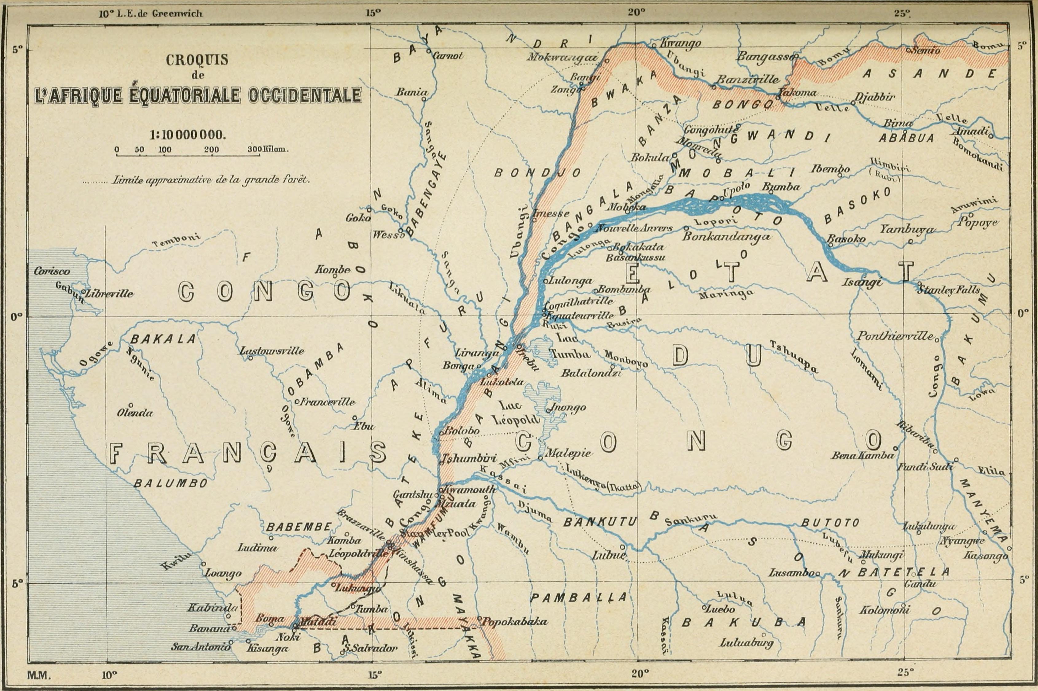 Carte ancienne du Congo et de ses affluents en 1896 : Dans la grande forêt de l'Afrique centrale. Mon voyage au Congo et à la Mongala en 1896, Franz Thonner